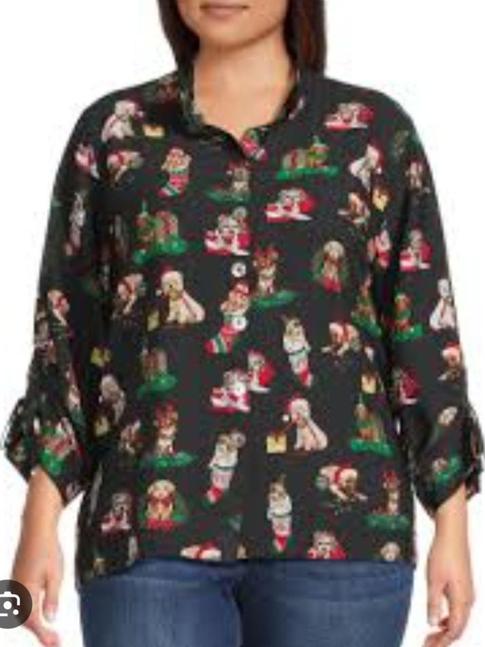 John MarkChristmas Puppies Print TopHoliday Puppy Print Button-Front Top